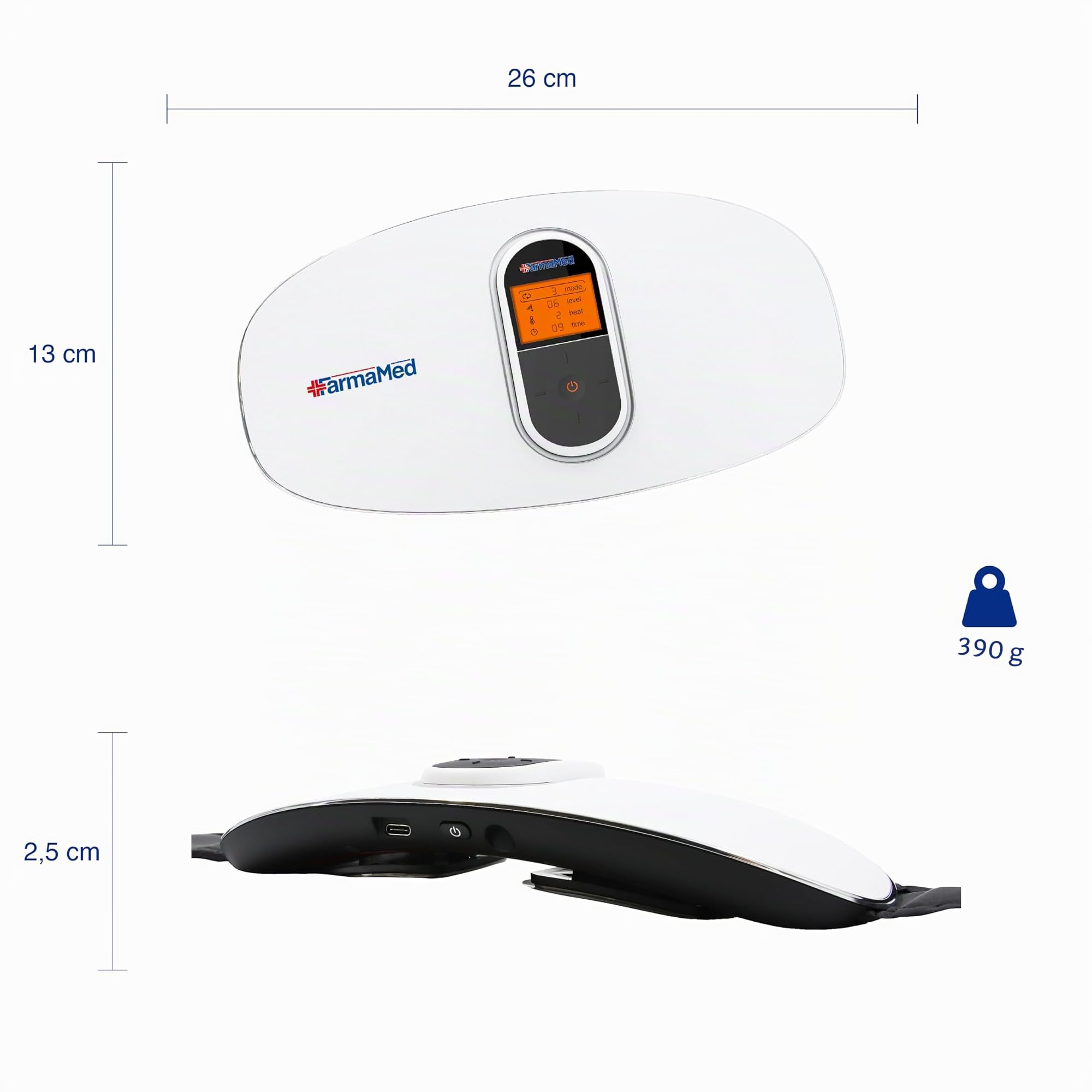 FarmaMed Massaggiatore Addominale e Lombare, Fascia Lombare, Cintura Addominale, 4 modalità di Massaggio, 16 Livelli di Intensità, 4 Livelli di Riscaldamento, Timer Fino a 30 Minuti