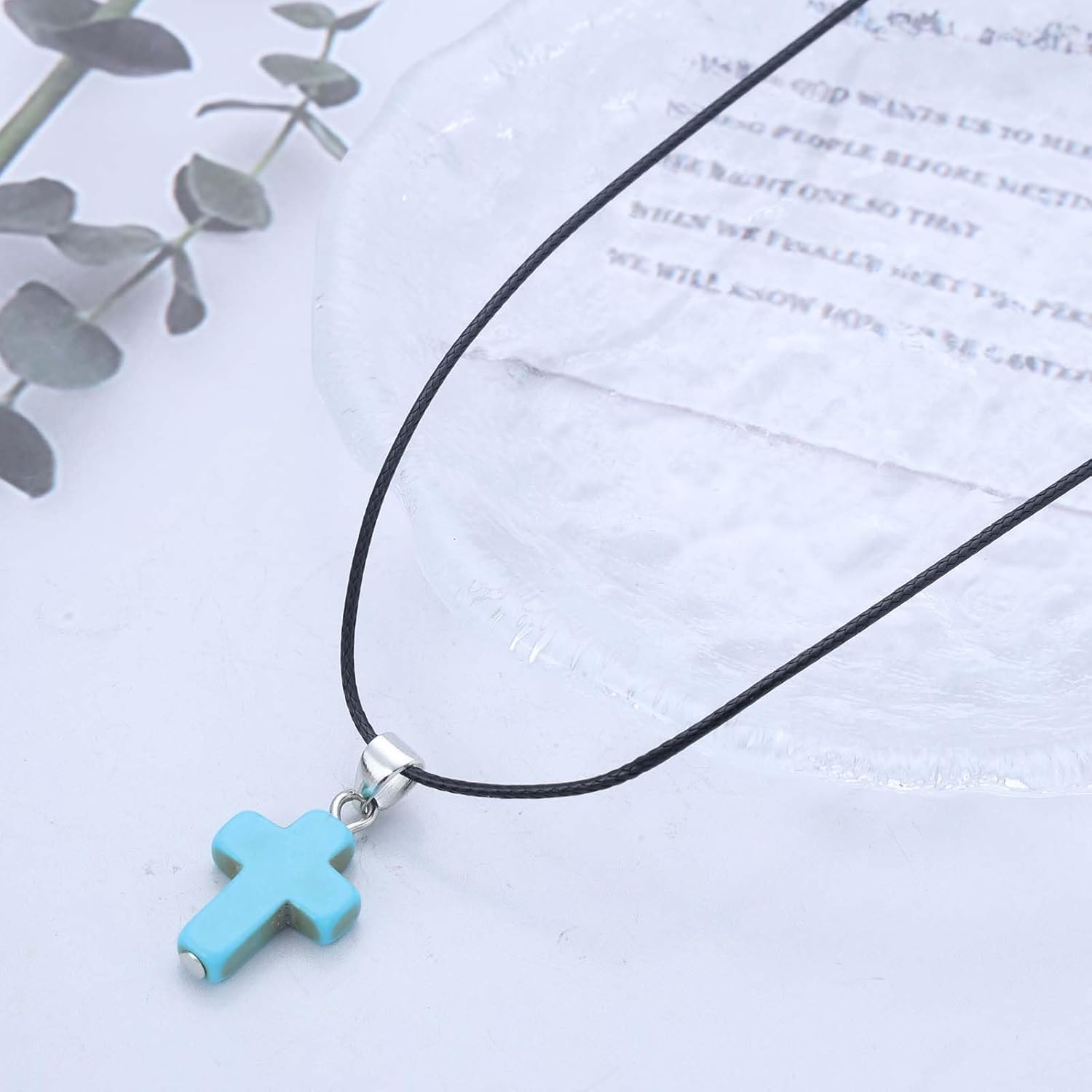 Cross Turquoise Pendant Necklace Chunky Cross Turquoise Necklace Vintage Turquoises Crucifix Collar Necklaces Black Leather Choker Necklaces Jewelry for Women - Image 3