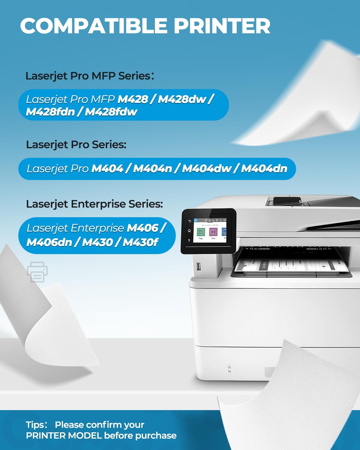 58A CF258A Toner Cartridge Black 2 Pack with Chip Compatible for HP 58A CF258A 58X CF258X Toner Cartridges Replacement for Laserjet MFP M428fdw M428fdn M428dw M404 M428 Pro M404n M404dn M404dw Printer