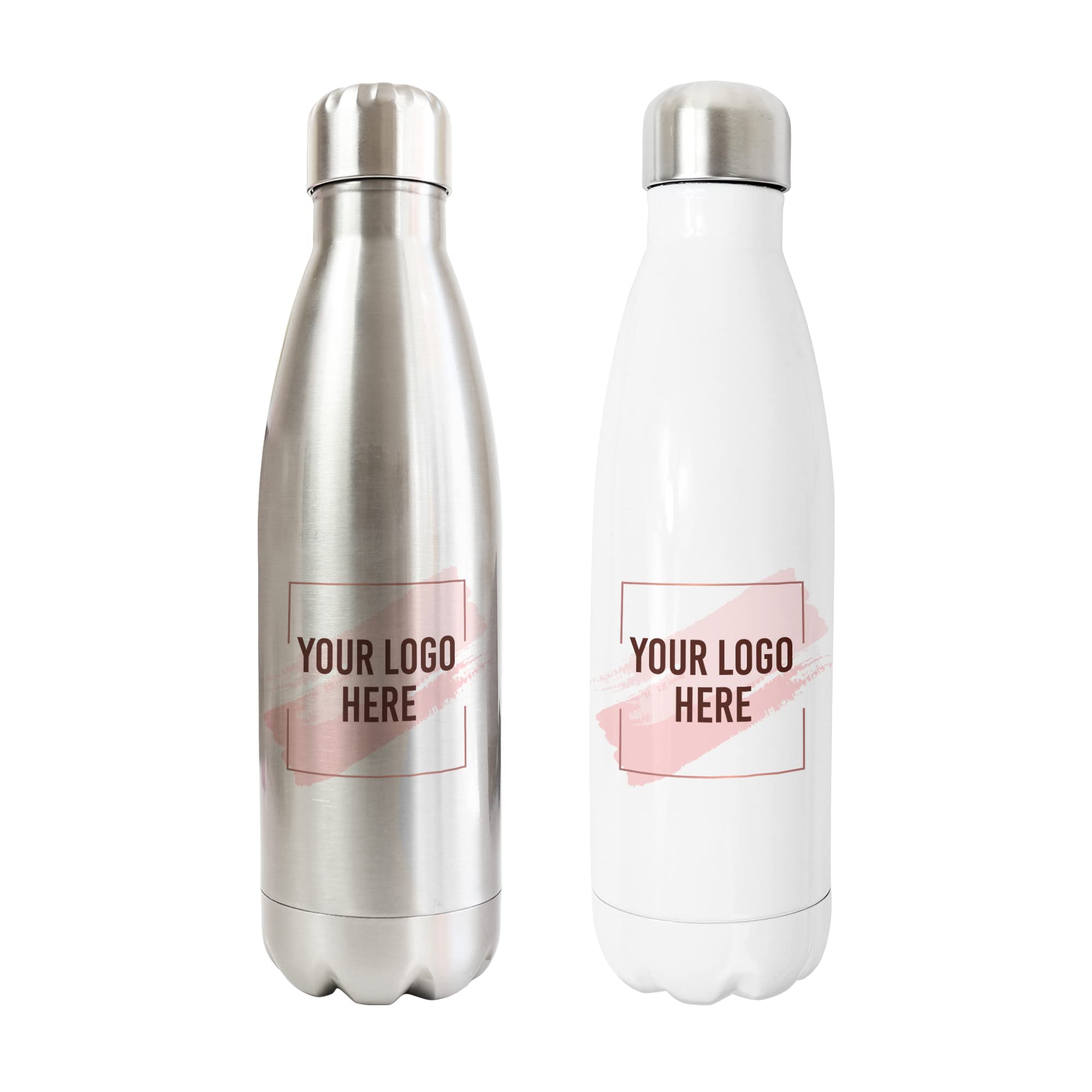 Print Maniacs Bulk Stainless Steel Thermal Water Bottle Vacuum Insulated Metal Water Bottle Cooperate Business Hot Cold Drinks Flask 500ml Custom Own Logo (Silver, 2)