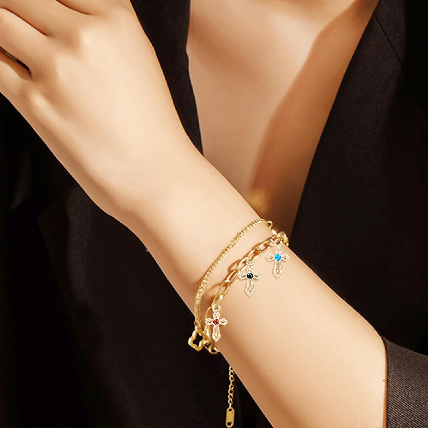 100Pcs 10 Colors Metal Crystal Rhinestone Mini Cross Charms Small Diamond Crucifix Pendant Beads for Diy Rosary Necklace Bracelet Earring Keychain Jewelry Making - Image 6