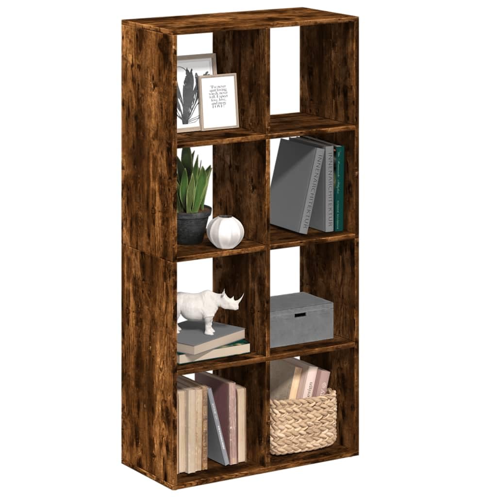 Nowoczesny regał na książki, dąb wędzony, 69,5 x 29 x 137,5 cm, z 8 półkami, uniwersalny organizer Cube do salonu, biura i sypialni
