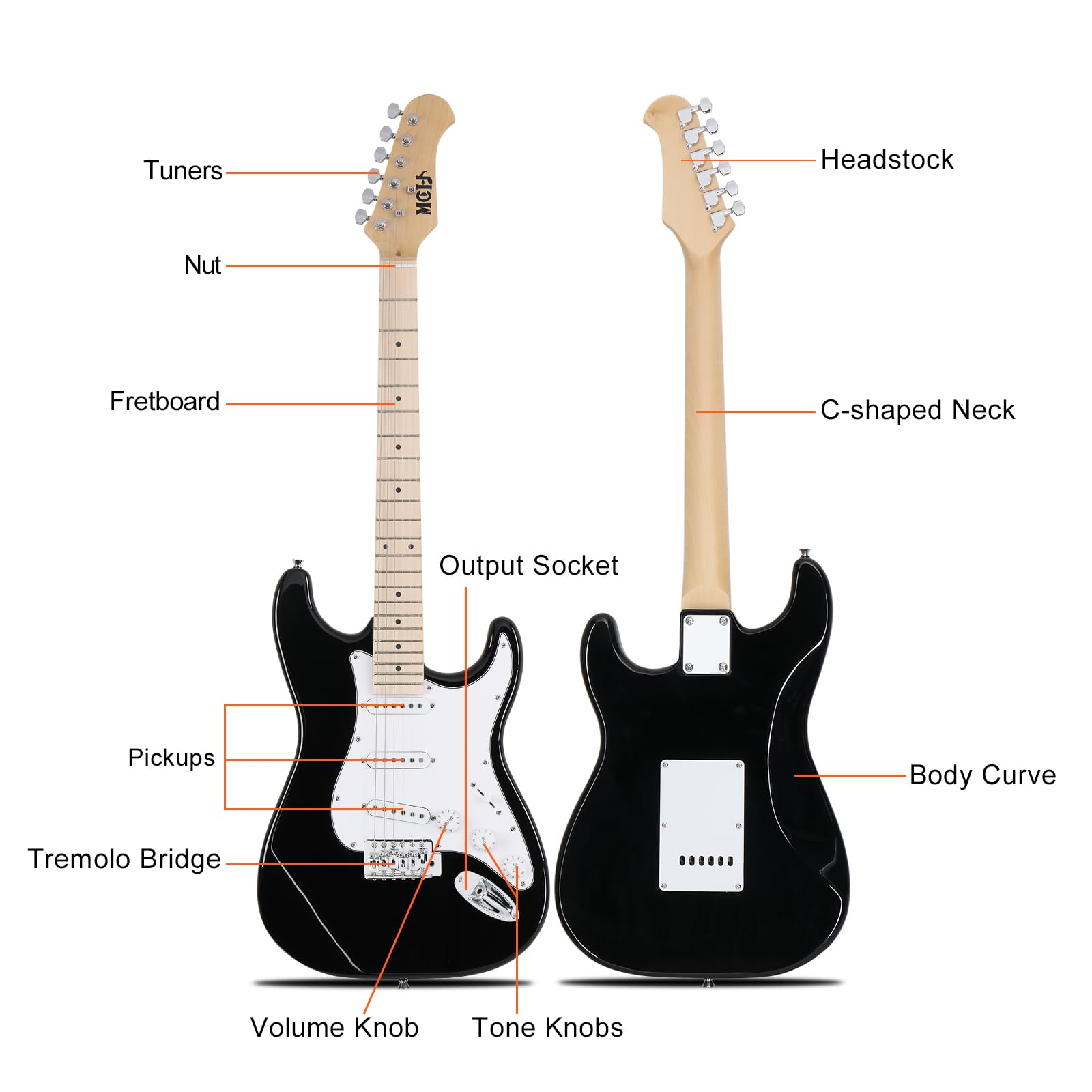 LEADZM E Gitarre Set, 39 Zoll Electric Guitar mit 20W Lautsprecher, Inklusive Gitarrentasche, Plektrum, Gurt, Verbindungskabel, Geeignet für Anfänger (Schwarz)