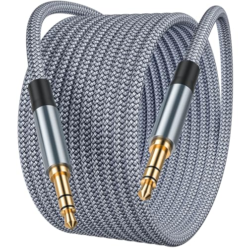 WTPGTI Cable auxiliar largo de 3,5 mm, 5 m, cable de audio auxiliar trenzado estéreo mini jack macho a macho, cable auxiliar de audio auxiliar para auriculares, iPod, iPhone, iPad, estéreo de hogar