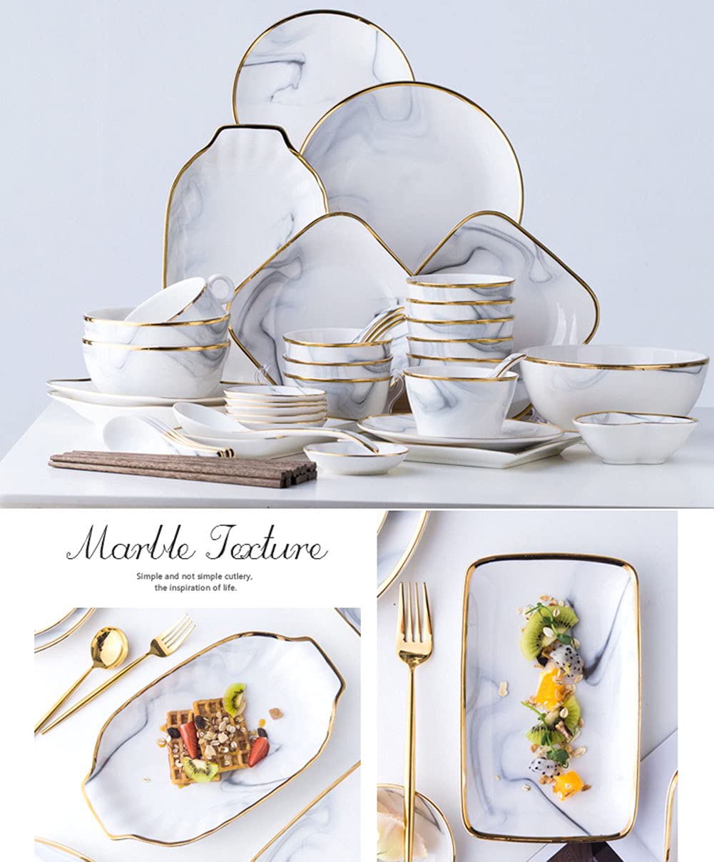 Zestaw naczyń dla 8-10 osób, zestaw talerzy i misek z ceramicznym wzorem marmuru, do kuchenki mikrofalowej i zmywarki, zestaw naczyń z porcelany, 52-częściowy
