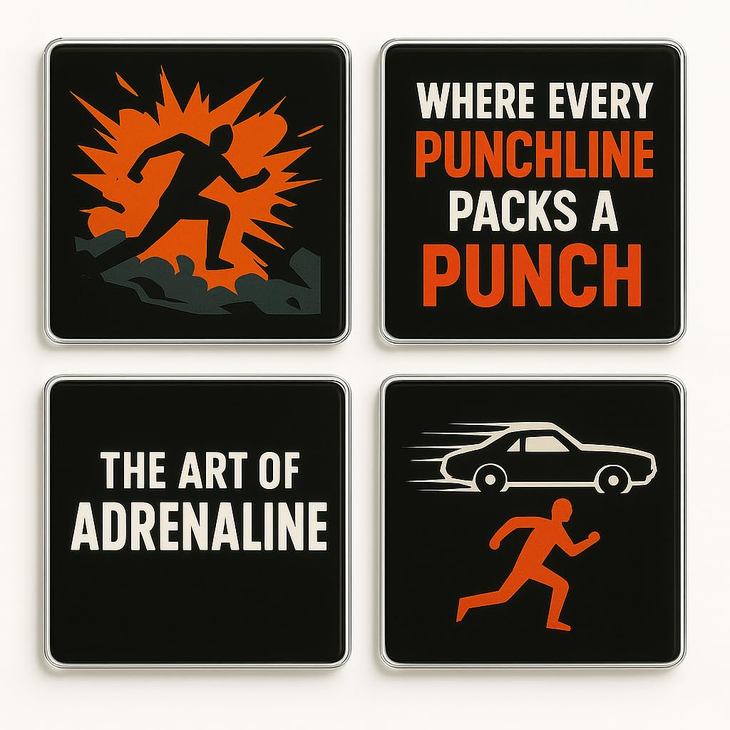 The Plum Penguin Cinematic Chaos Acrylic Coaster Gift Set Of 4 - Film Genre Designs - Entertaining Movie Lover Home Decor