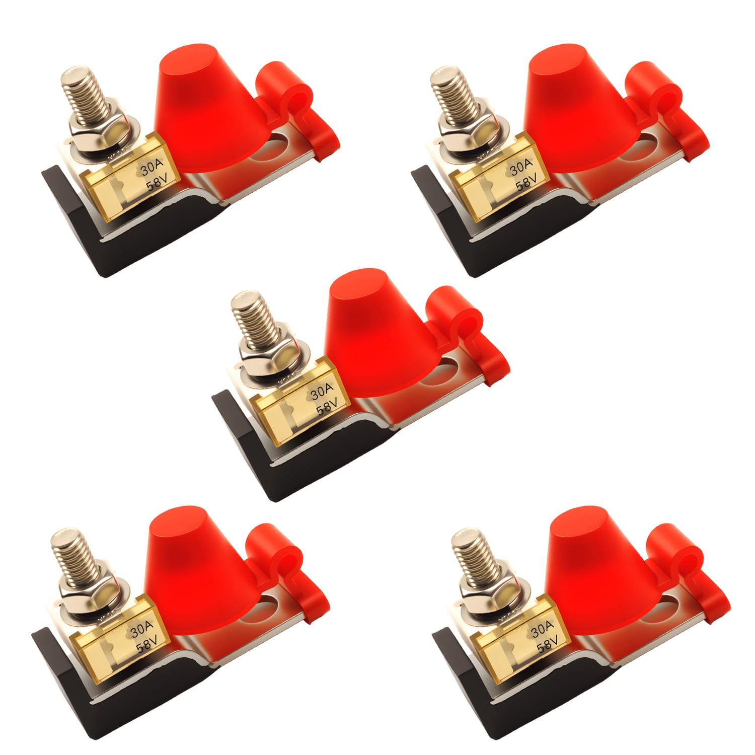 5Pack Single Stud M8 (5/16") 58V Terminal Block Fuse 350A HABF Battery Fuse Marine Rated Battery Fuse Block for RV, Truck, Boat, and Heavy-Duty Vehicles