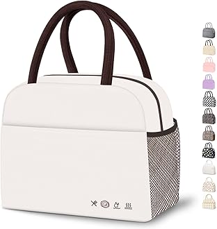 Lunch Bag Lunch Box for Women Men Reusable Insulated Lunch Tote Bag, Handbags Case High Capacity for Travel Work Picnic,white
