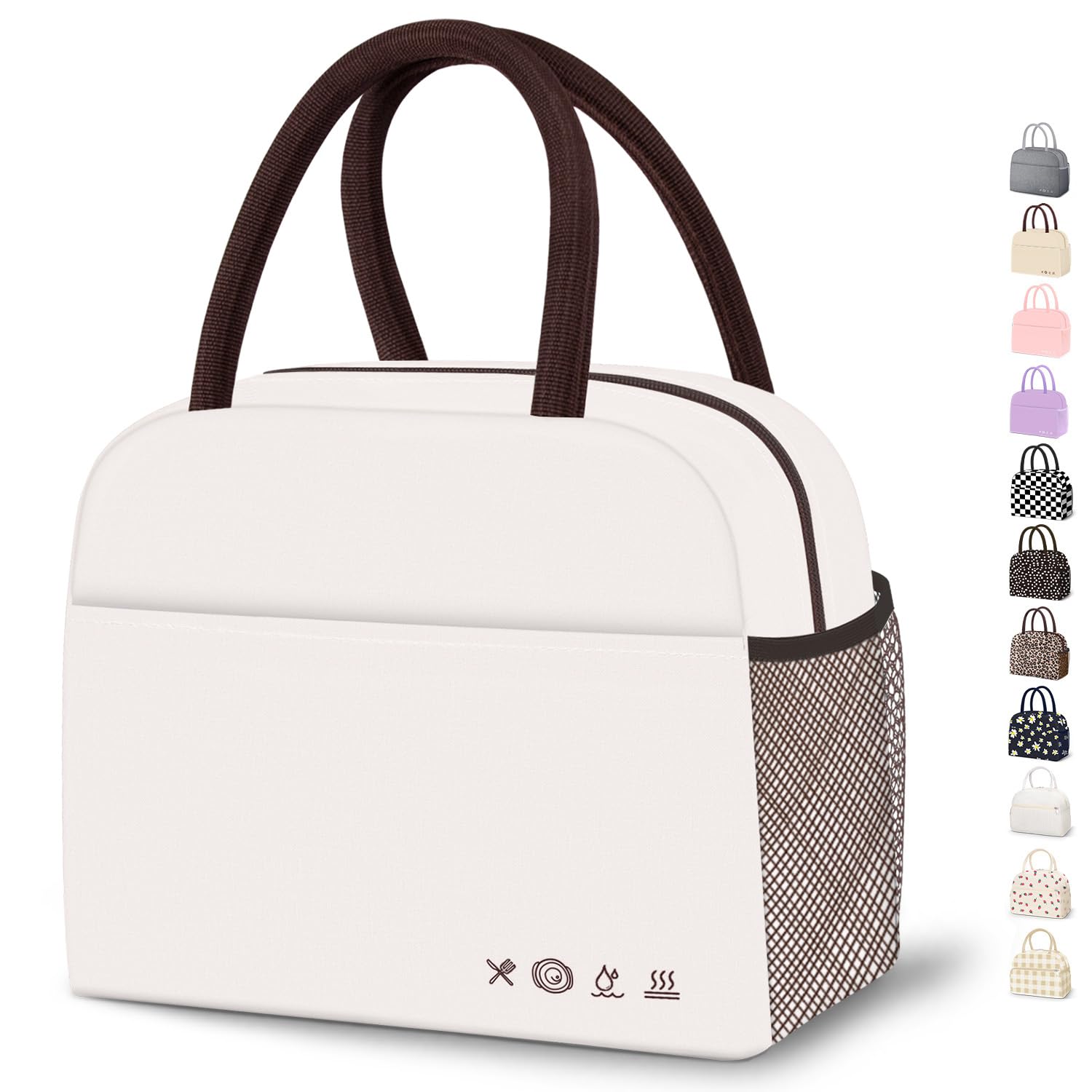 DALINDA Lunch Bag Lunch Box for Women Men Reusable Insulated Lunch Tote Bag, Handbags Case High Capacity for Travel Work Picnic,white