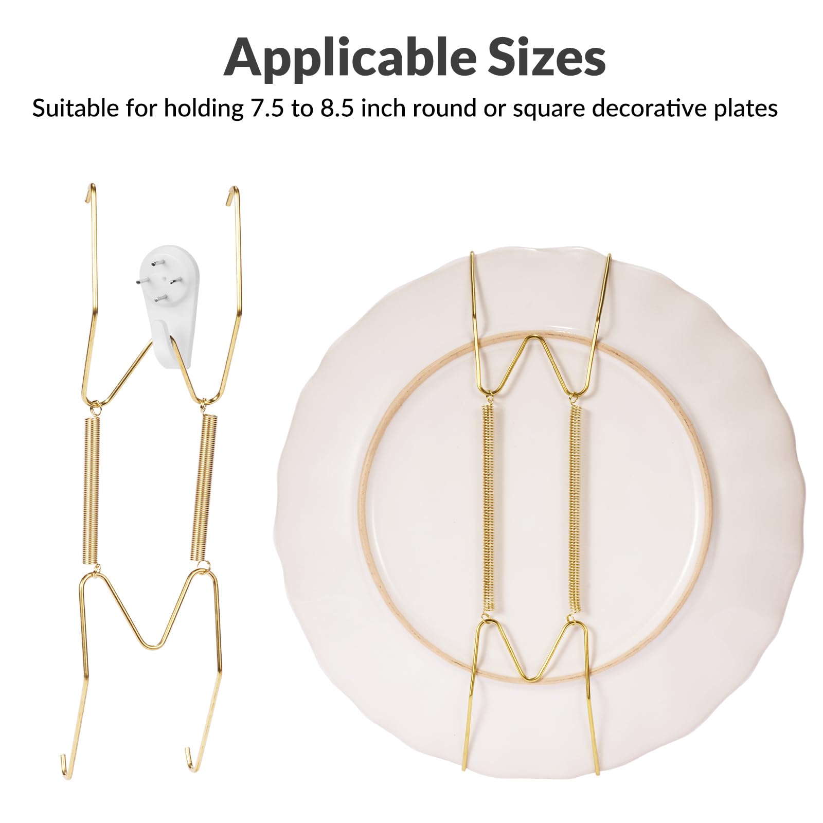 Jinzory 10-Pack Invisible Wall Plate Hangers, 8 Inch Brass Plate Holders with 12-Pack Wall Hooks