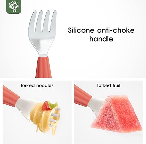 Miniatura 5 de Hippywell Utensilios para niños pequeños, juego de 6 tenedores y cucharas para niños pequeños, juego de cubiertos para niños con mango