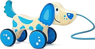 Handmade Wooden Pull Dog Toy Pull Along Toy with String for Walking Toddlers Educational Toy Push Pull Toy Gifts for Boys and Girls Toddlers 1-3 Puppy Wooden Pull Toy