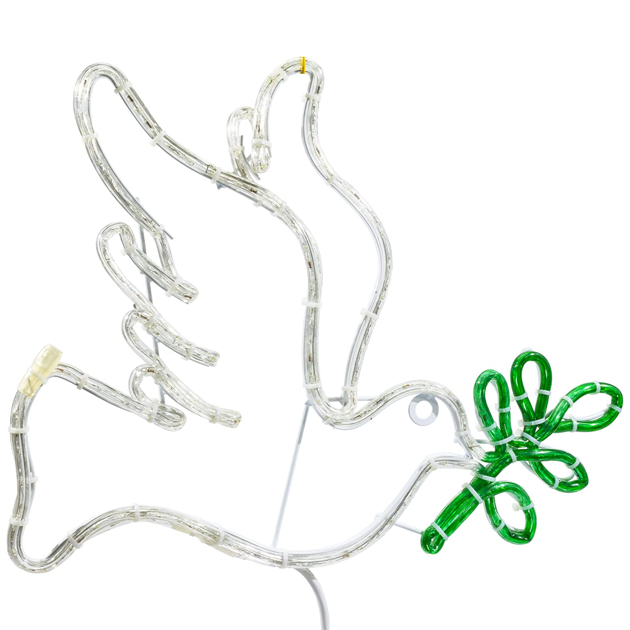 ElectricArt 21 Inch Cool White and Green LED Rope Light Dove with 5 Olive Branch Motif