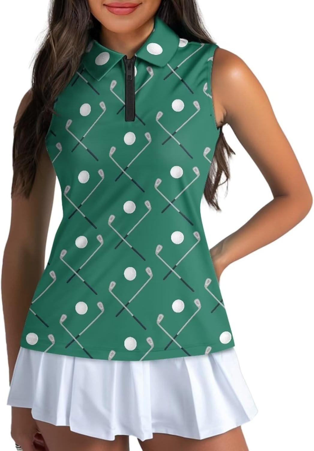 Sleeveless Golf Shirts for Women Lightweight Casual Loose V Neck Zip Up Tank Top Tennis Shirts for Women Plus Size