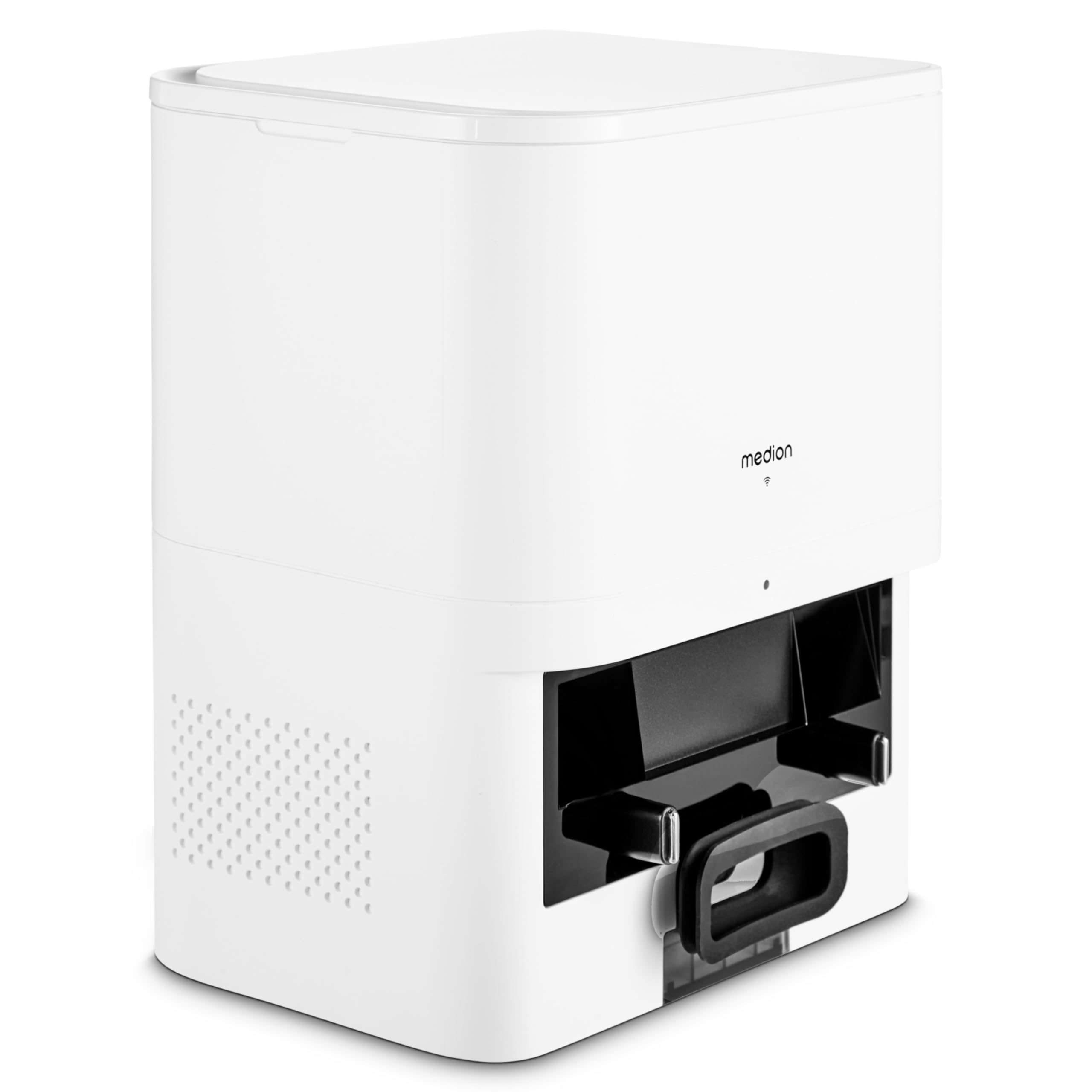 MEDION Absaugstation für Saugroboter X41 SW (2 Liter Fassungsvermögen, Automatisches Entleeren & Starke Saugkraft, MD 12035)