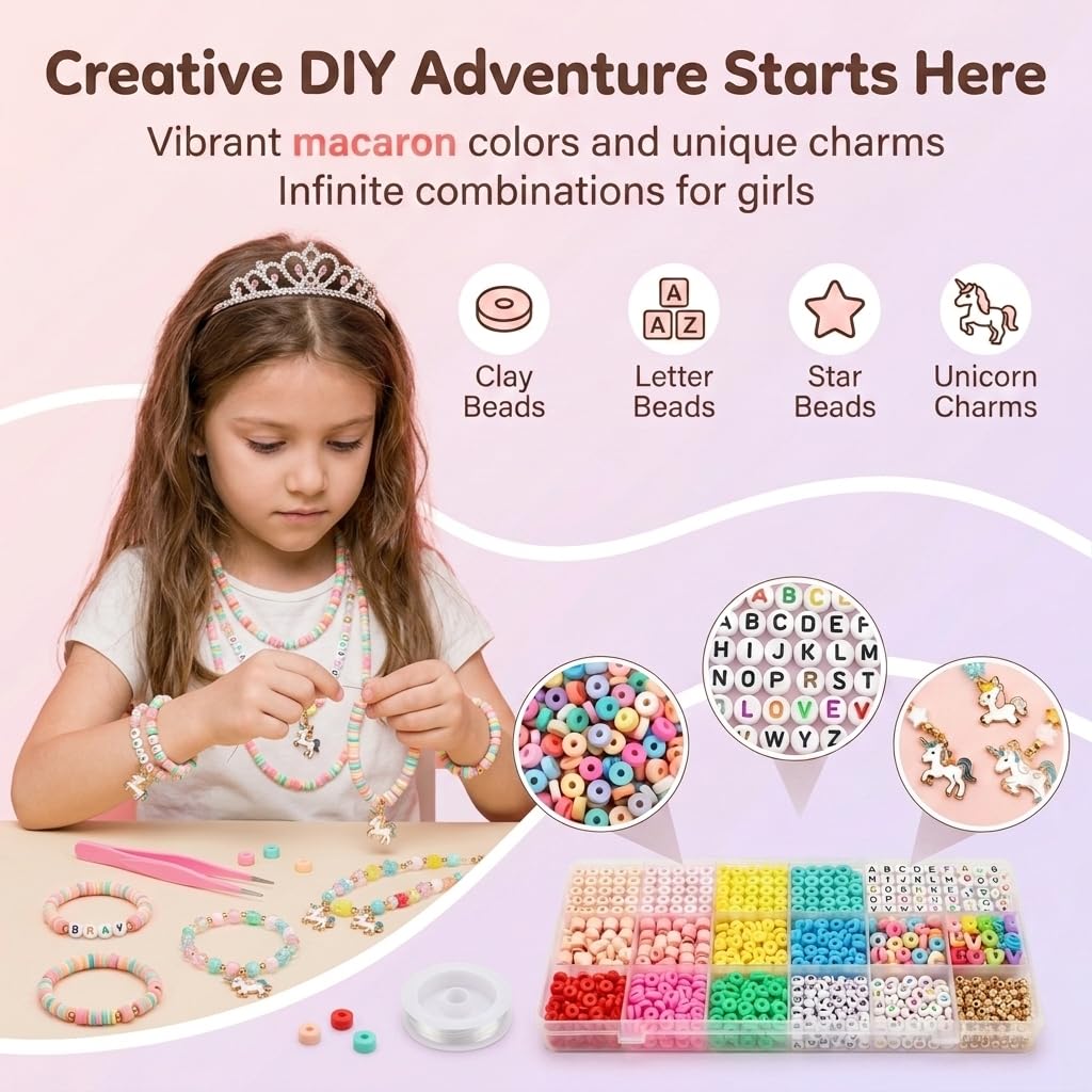 SANNIDHI 1200+ Pcs Clay Bracelet Making Kit for Girls Age 5-14