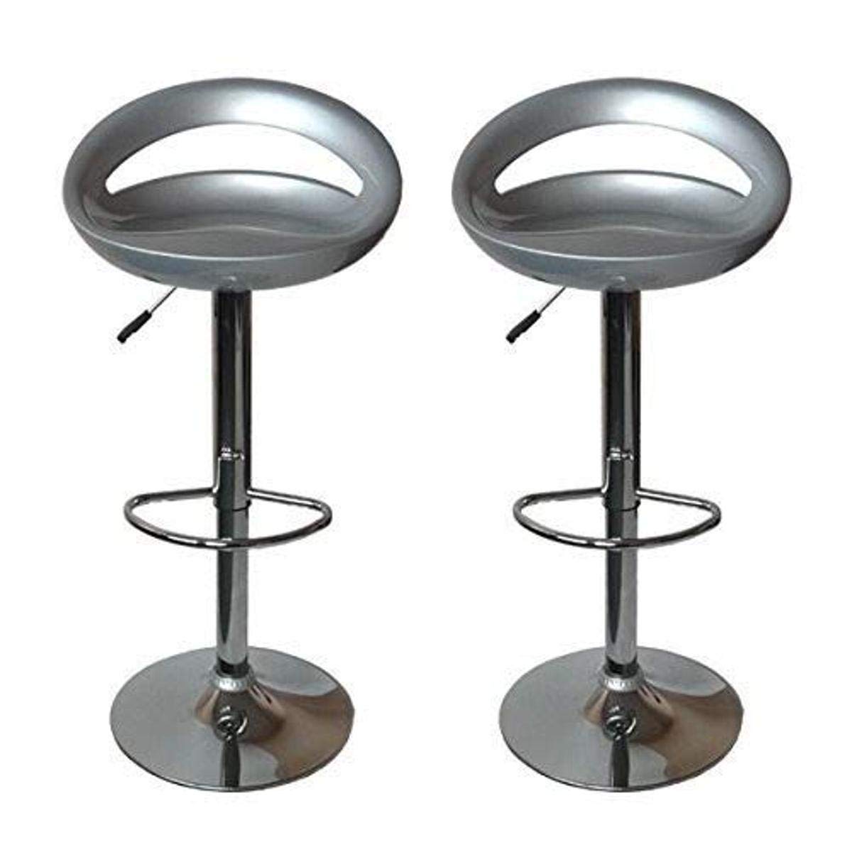 Tabouret de bar avec siège rond réglable en PVC gris de 39x35x97cm, lot de 2