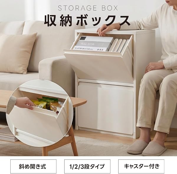 収納ボックス 3段 分別 W40.5×D20.7×H95.5cm 折り畳み式 白 キャスター付 ゴミ箱 衣類収納 フラップ式 扉付き 収納 薄型 組立簡単 en-nd10-3 - 2