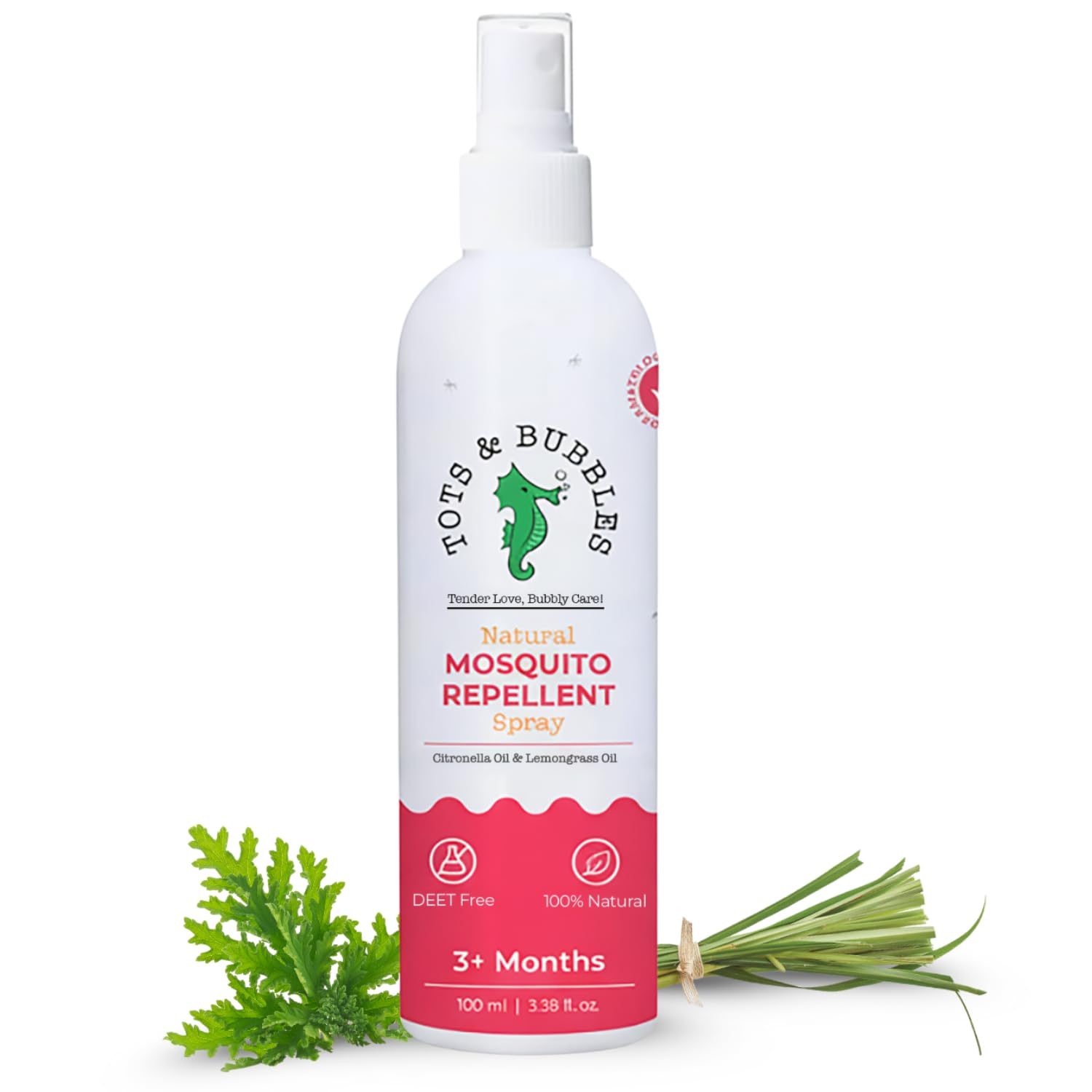 Tots & Bubbles Baby Safe Mosquito Repellent Spray (100ml) for Babies, Toddlers | Natural Protection with Citronella & Lemongrass Oils | DEET-Free, Skin Friendly Insect Spray for Indoor & Outdoor Use | Safe & Gentle on Baby and Mother