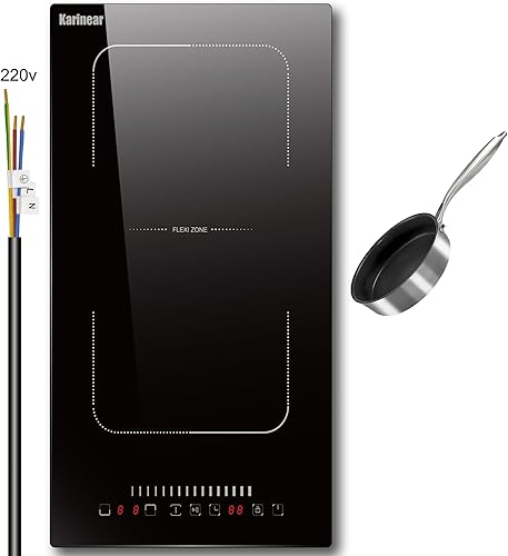 Karinear Placa de inducción de 12 pulgadas, 2 quemadores, estufa de inducción integrada con zona flexible, bloqueo de seguridad para niños,