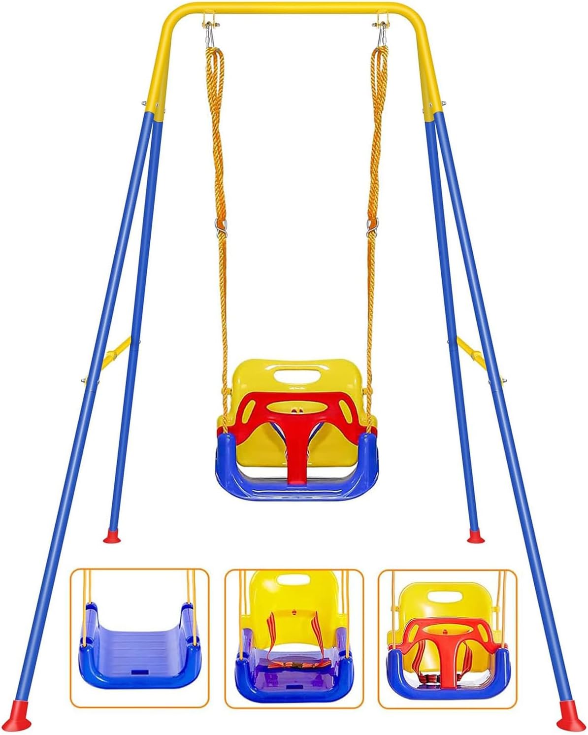 3-in-1 Baby Swing Outdoor Indoor Children's Swing with Safety Belt for Indoor and Outdoor Use, Foldable Metal Stand & Clear Instructions, Easy to Assemble
