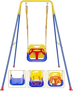 FCOUMY 3 in 1 Toddler Swing Set Folding Baby Swings for Garden Outdoor Indoor Heavy-Duty Kids Swing with Baby Seat for Baby/Children\'s Gift