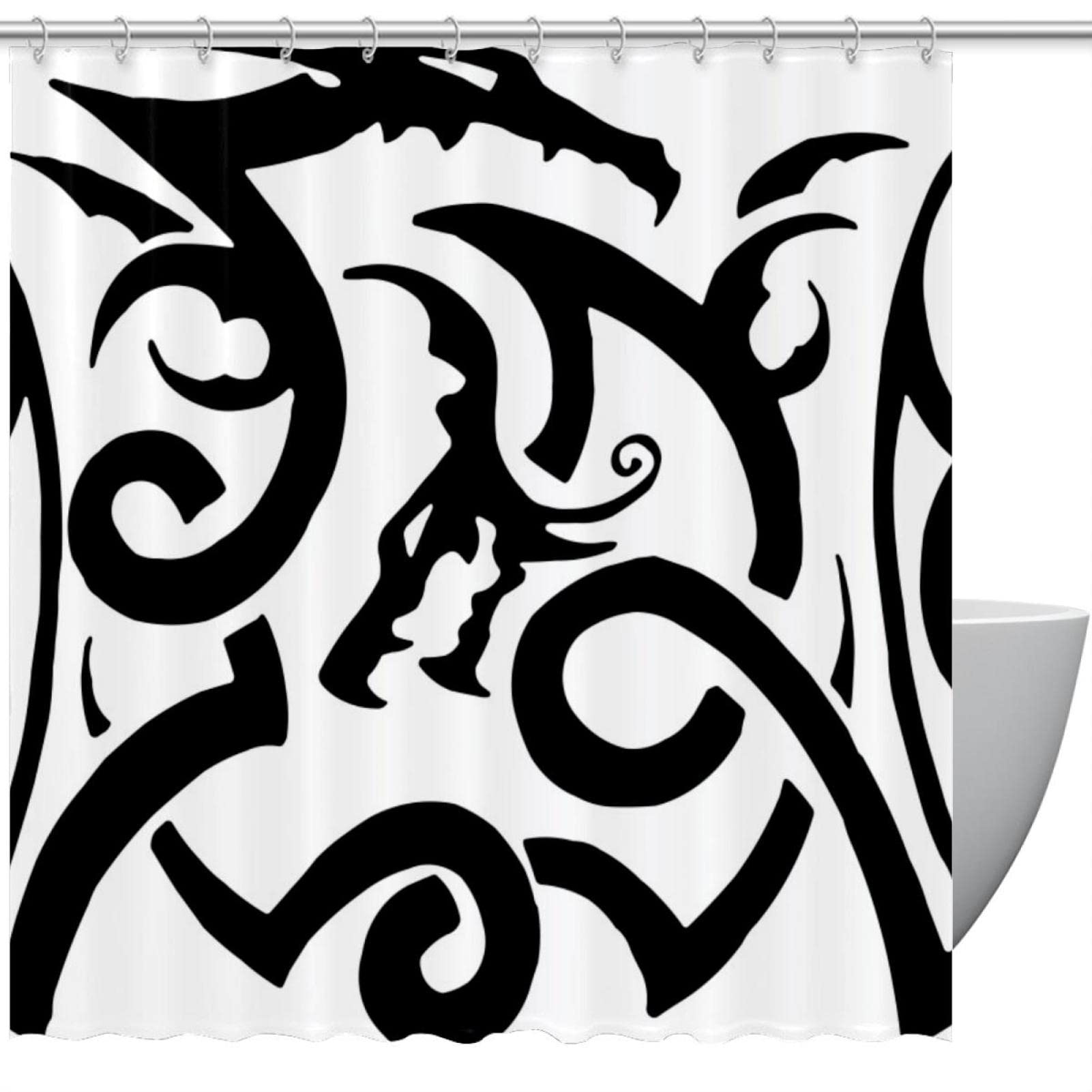 Rideau de douche dragon tribal pour salle de bain 60x72 cm avec 12 crochets