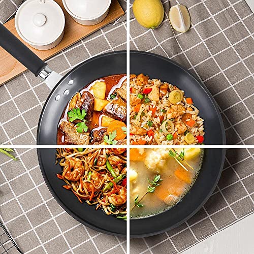 Kakulo 12 Inch Wok Stir Fry Pan With Lid, Carbon Steel Wok Pan With Lid, Iron Cast Wok Iron Skillet Iron Wok Pans With Flat Bottom, Carbon Steel Fry Wok With Detachable Handle - Induction Compatible #TOP6