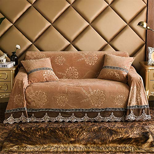 Mlah 3D Floral Sofa Cover, Towel For Living Room European Style Plush Slipcovers Luxury Furniture Couch Cover Lace Decor Covers,Camel,230350Cm #TOP1