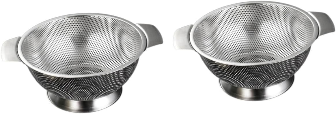 OUNONA 2pcs Stainless Steel Vegetable Wash Basin Fine Mesh Strainer for Rice Washing Draining Kitchen Colander for Fruits Vegetables Easy to Clean Multi-use Food Sieve