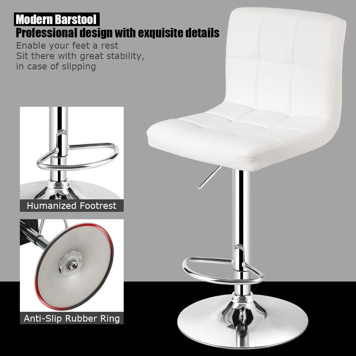 GIANTEX Sgabello da Bar o Cucina,Regolabili in Altezza 65 – 85 cm, Girevole a 360° con Schienale e Poggiapiedi, Sgabello da Bistrò, Portata Fino a 150 kg