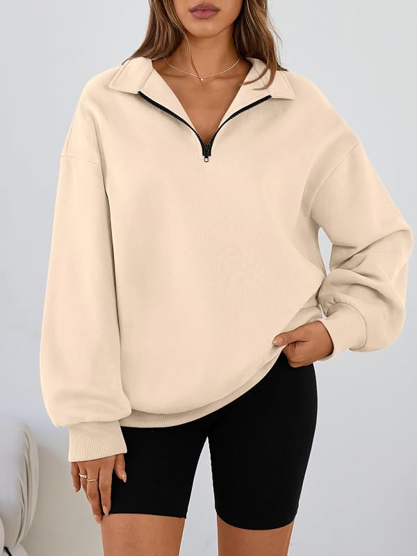 Trendy Queen Women's Oversized Half Zip Fleece Sweatshirts-Cozy Pullover, Drop Shoulder for Fall Winter Apricot L by Trendy Queen - Used condition - US$17.68
