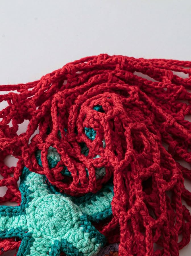 Crochet Beach Sarong Wrap, Red Mesh with Starfish Appliques, Swimsuit Cover Up3