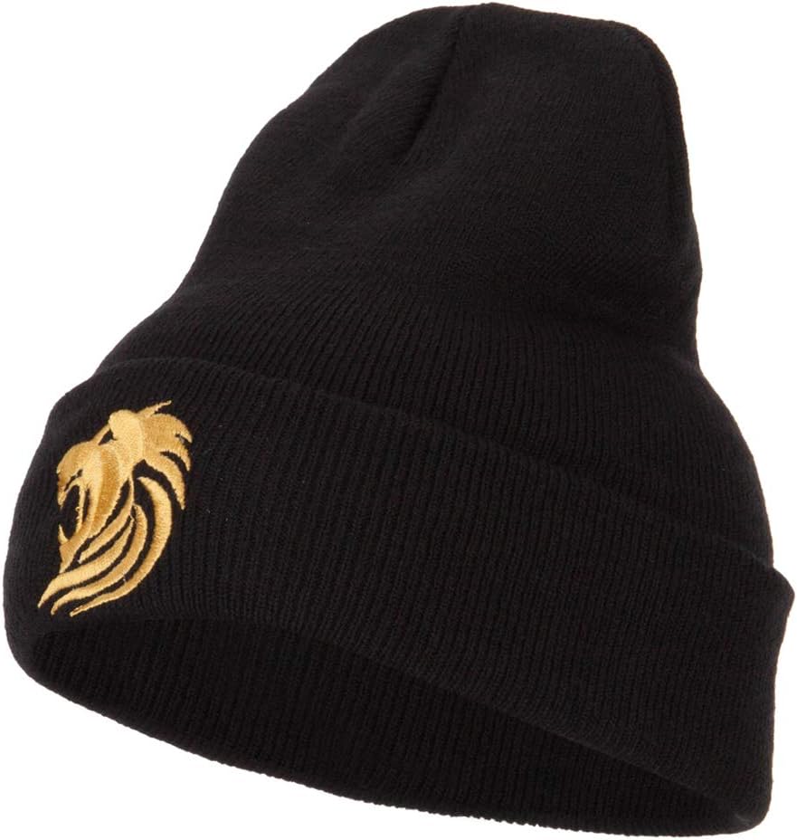 e4Hats.com Gold Lion Embroidered Long Cuffed Beanie