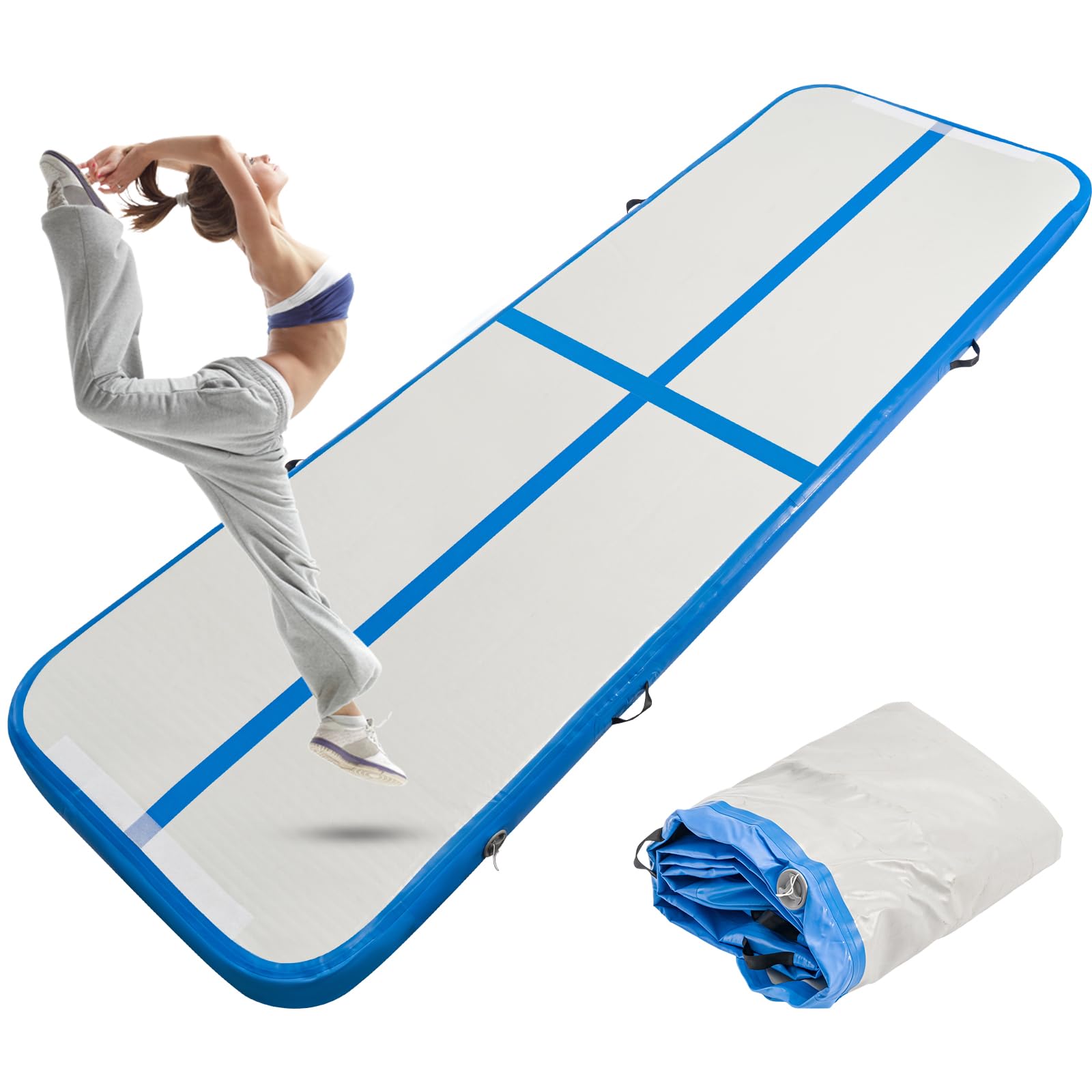 Youyijia 10-foot Tumbling Gymnastics Mat Air Tumbling Track Fitness Mat Suitable for Gymnastics, Yoga, Kickboxing, and Hip-hop Training (Blue, Without pump)