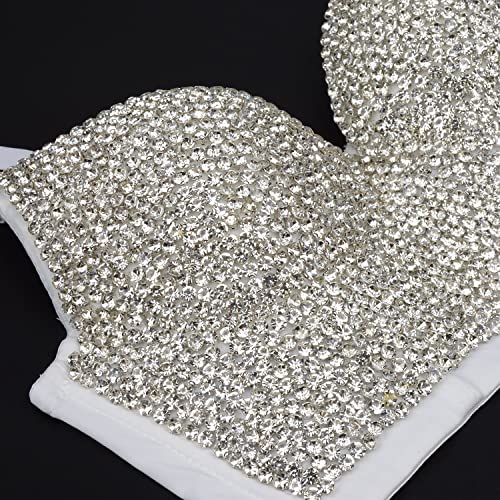 ELLACCI Women's Handmade Rhinestone Diamond Push up Bustier Crop Top Sexy Punk Corset Bra White4