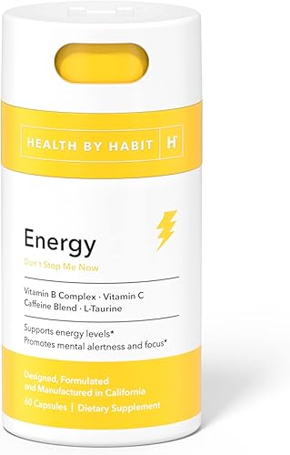 Health By Habit Suplemento energético (60 cápsulas) Mezcla de cafeína natural, vitaminas B y C, apoya los niveles de energía, promueve la alerta
