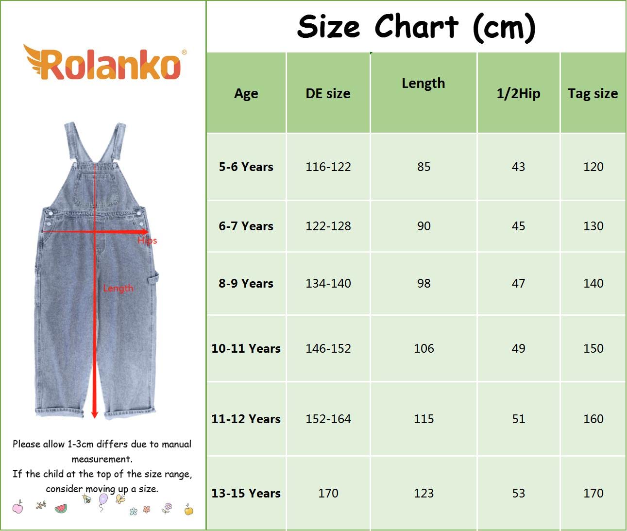 Rolanko Peto de para Niñas con Correas Ajustables, Mono Casual de Mezclilla para Niños