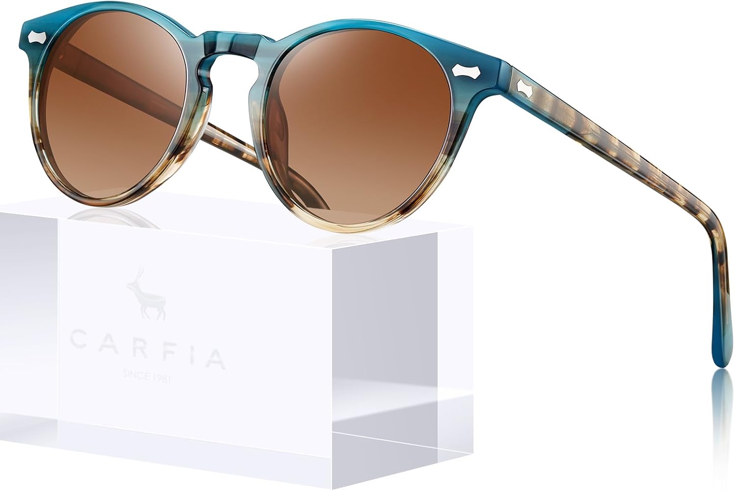 CARFIA Retro Polarized Sunglasses for Women UV Protection Acetate Classic Vintage Style Round Shades