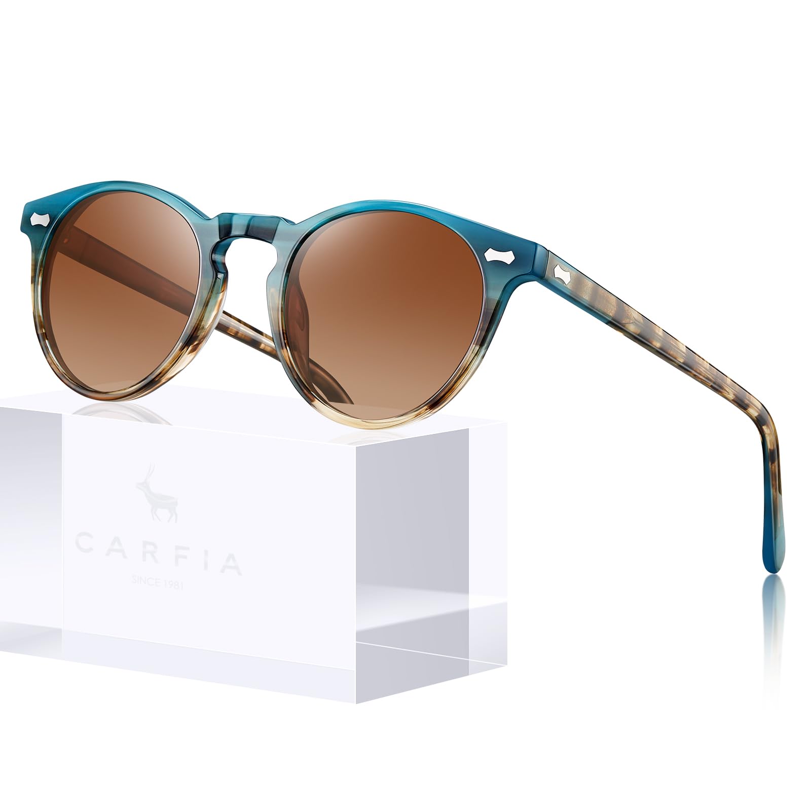 CARFIA Vintage Round Polarized Sunglasses for Women Small Face Acetate Frame UV400 Protection CA5288