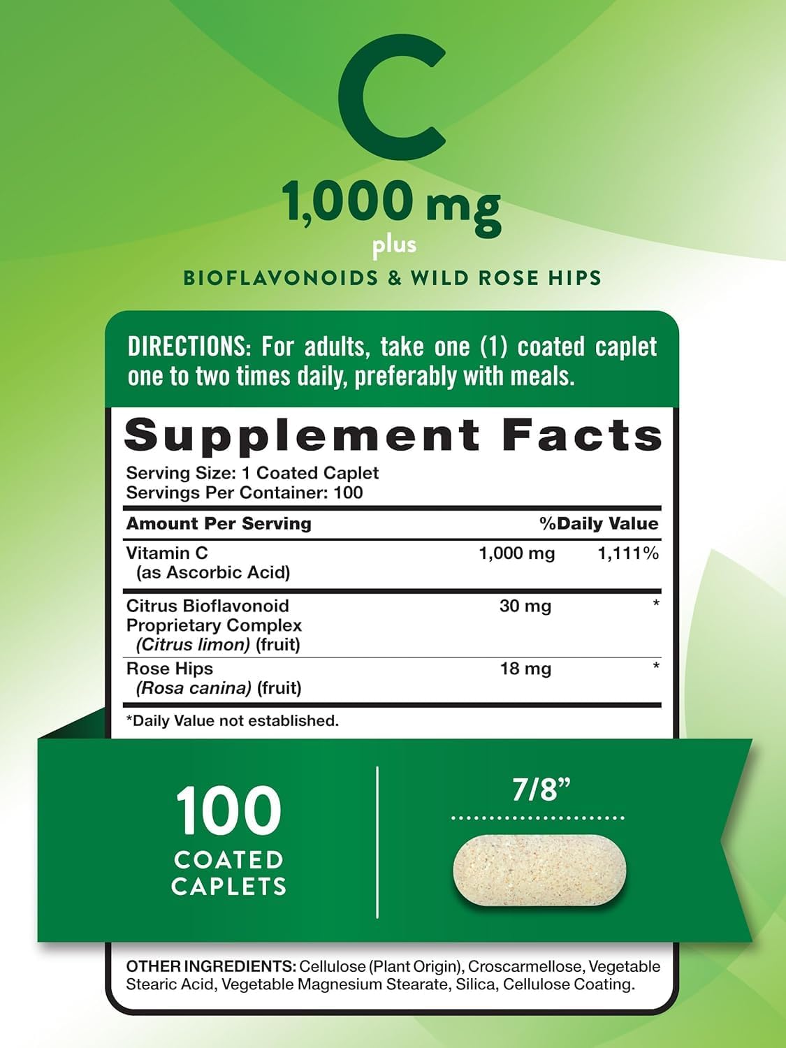 Nature's Truth Vitamin C 1000 Mg Plus Bioflavonoids & Wild Rose Hips Coated Caplets - 100 Ct, Pack of 3