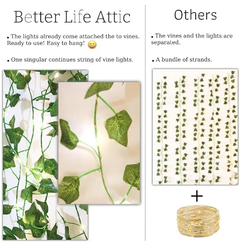 Better Life Attic 31Ft Pre-Lit Ivy Leaves Lights, Greenery Garland With Fairy Lights, Battery Operated Artificial Vines For Bedroom, Wedding, Indoor, Outdoor #TOP5