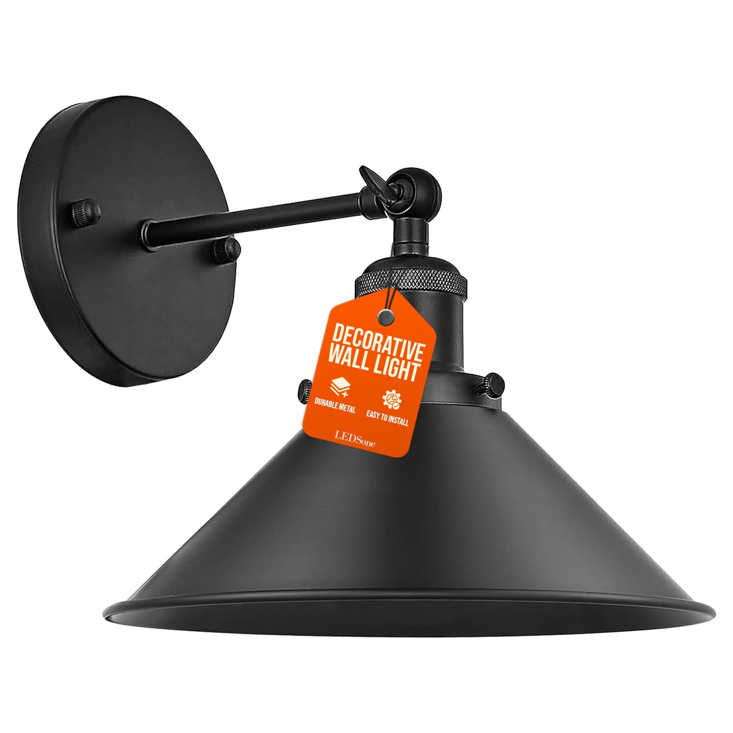 Ledsone 1 Pack-Style 1 Black Wall Light Sconce Fitting Metal Firm Wall Mount 180 Degree Adjustable Swing Arm Industrial Wall Fixtures Lamp With Cone Light Shade For Livingroom, Kitchen, (1 Pack-Style 1)