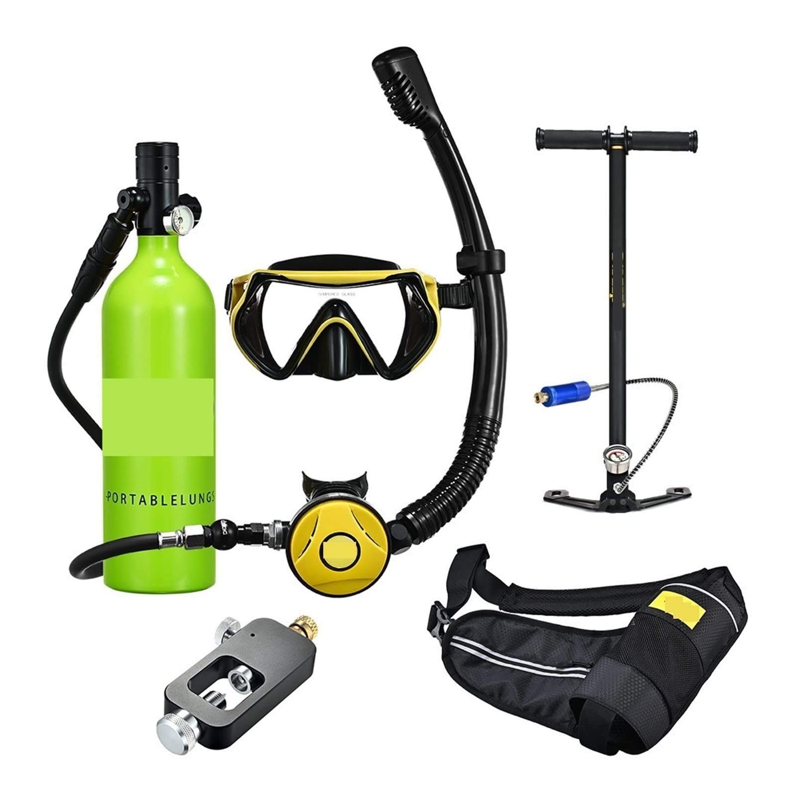 Portable Dive Cylinder, Snorkel Underwater Diving Rebreather Portable Deep Snorkeling Equipment(Blackhead in Green Bottle)