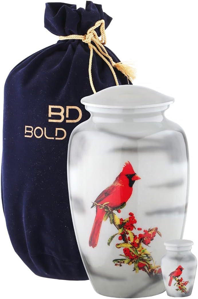 BOLD & DIVINE Small Cardinal Bird Keepsake Urns |for Human Ashes |Handcrafted | Mini Urn Set of 4 with Premium Box & Funnel