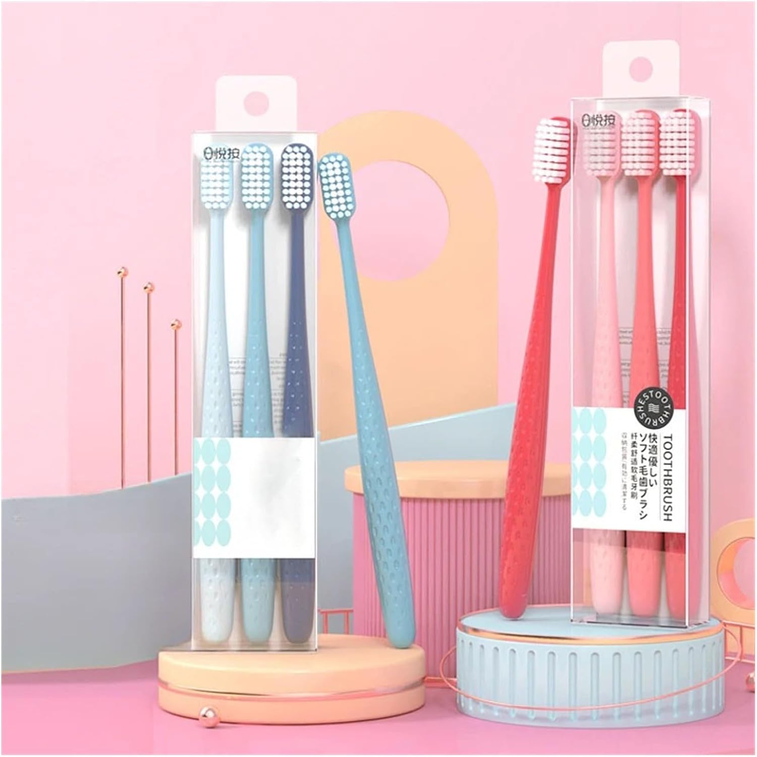 Manual Toothbrush 3PCS/Set Wide Head Extra Soft Bristled Toothbrush Adult Home Pack Brush Wire Independent Packaging Toothbrush(Red 3pcs Set)