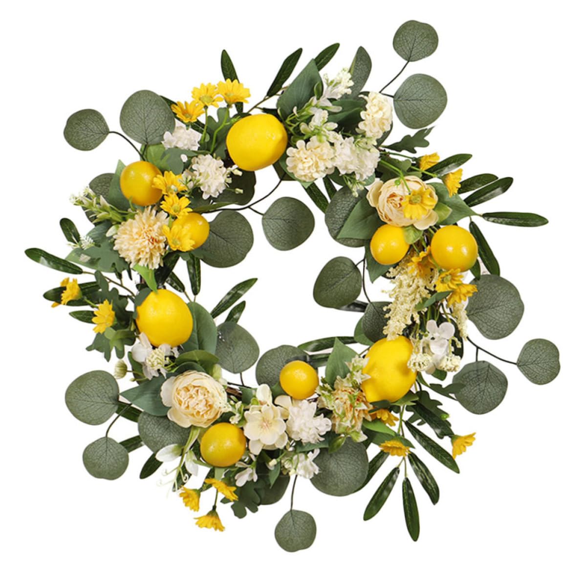 Ghirlanda Fiori Estivi Gialla in Plastico e Rattan, Anello