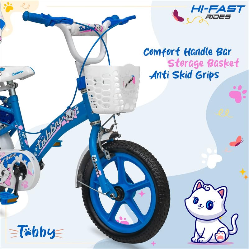 Image of HI-FAST Tabby 14T Kids Cycle for 2-5 Years Girls & Boys with Back Carrier & Training Wheels || 95% Pre Assembled || Single Speed Road Cycle