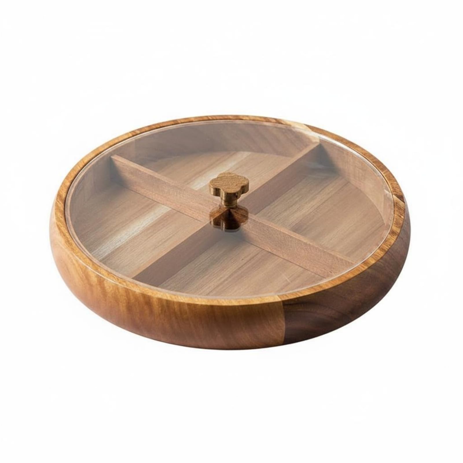 Fenteer Vassoio Rotondo Snack Vassoio degli Spuntini Vassoio con Scomparti Scatola Porta Dolci Vassoio con Coperchio in Legno di Acacia per E Caramelle Adatto, Grande, con Divisori