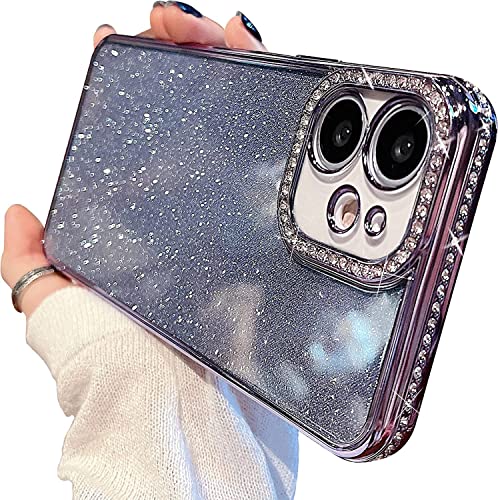 MINSCOSE Compatible avec iPhone 11,coque de protection transparente,strass scintillants et strass brillants,design objectif d'appareil photo,étui de protection transparent pour femmes et filles Violet